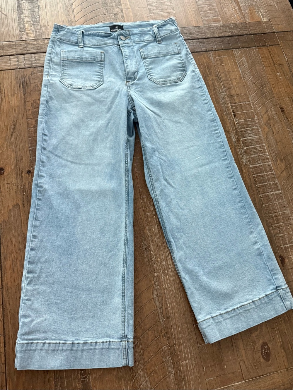 Prosperity Womenβs Cropped Wide Leg Jeans Light Blue Size 29 Petite